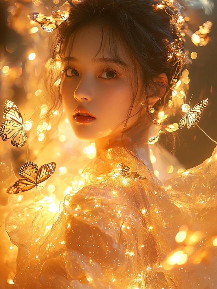 Neue Diamantmalerei, verträumtes goldenes funkelndes Feenmosaik, volles rundes quadratisches Diamantgemälde, neue Stickerei, 5D-DIY-Dekoration