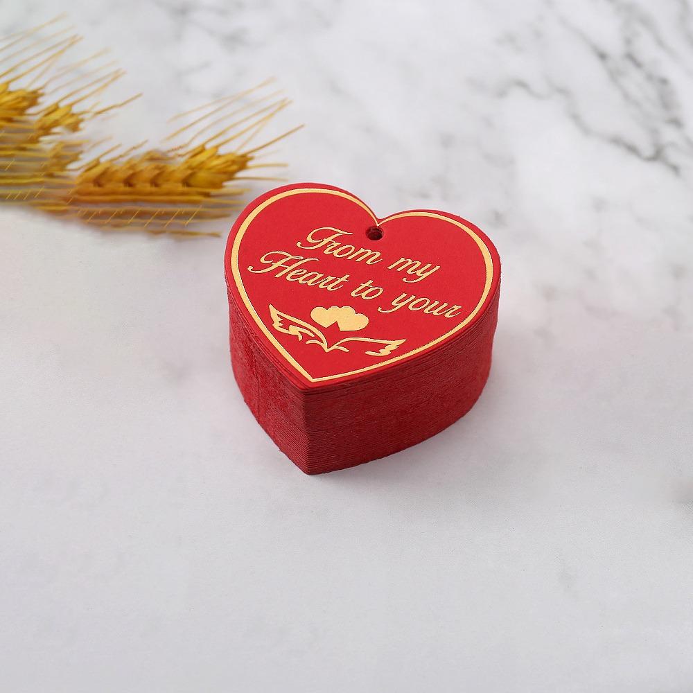 100pcs Heart Shaped Cards Valentine's Day Tags Red Hanging Decoration Gift Labels DIY Hand Gift Hanging Tag