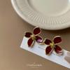 Medieval light luxury high-end temperament Ankola red flower ear clips without holes exquisite earrings fashionable commuter earrings