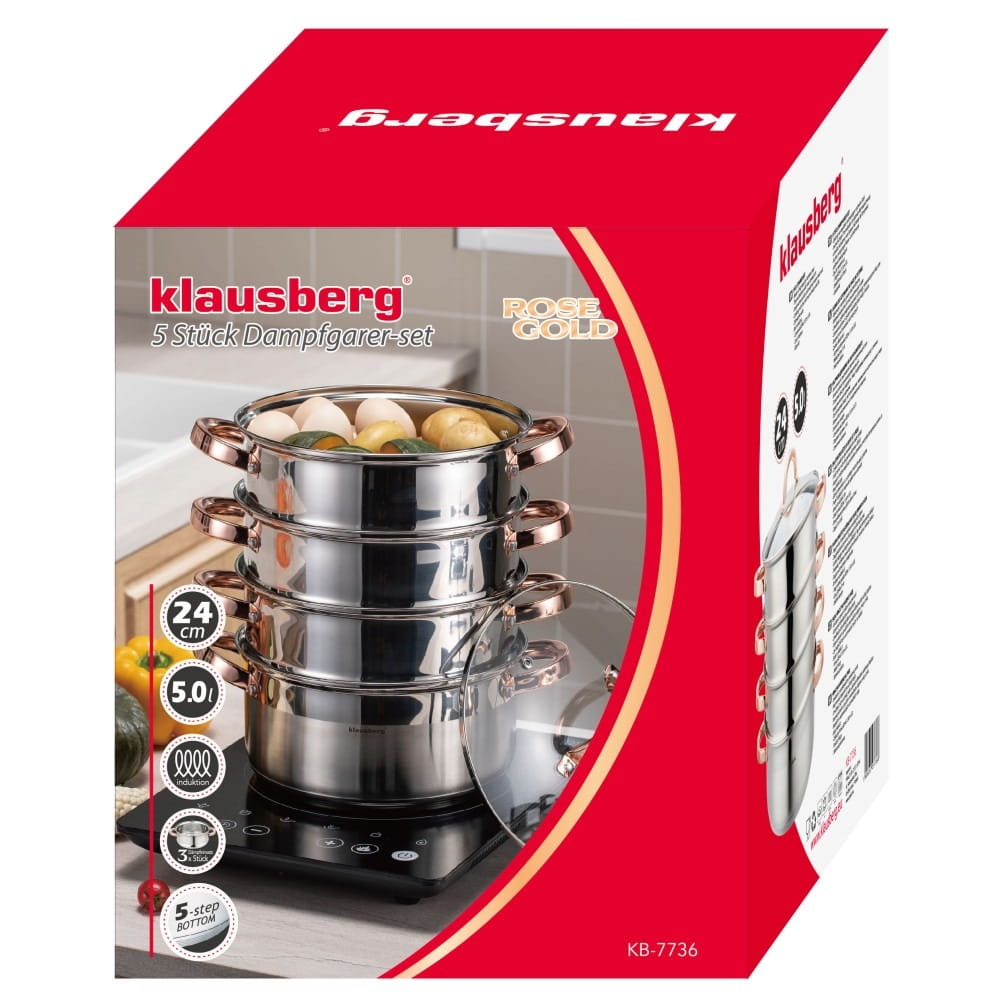 Zestaw garnków do gotowania na parze 24cm 5 ele.  Parowar KLAUSBERG KB-7736