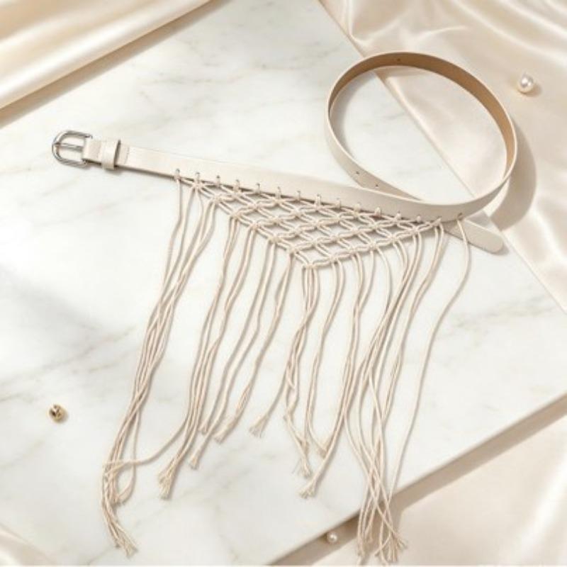 Braided Tassel Belt Accessories Woven Hollow Bohemian Jeans Dress Women's Belt