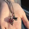 Punk Red Crystal Crow Pendant Necklace For Women Men Gothic Creative Animal Clavicle Chain Necklace Aestethic Jewelry Gift