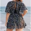 Stroje kąpielowe plus size damskie siateczkowe elastyczne sukienki plażowe dla puszystych kobiet z wysokim stanem i krótkim rękawem sukienka do pływania poliestrowa seksowna odzież kąpielowa
