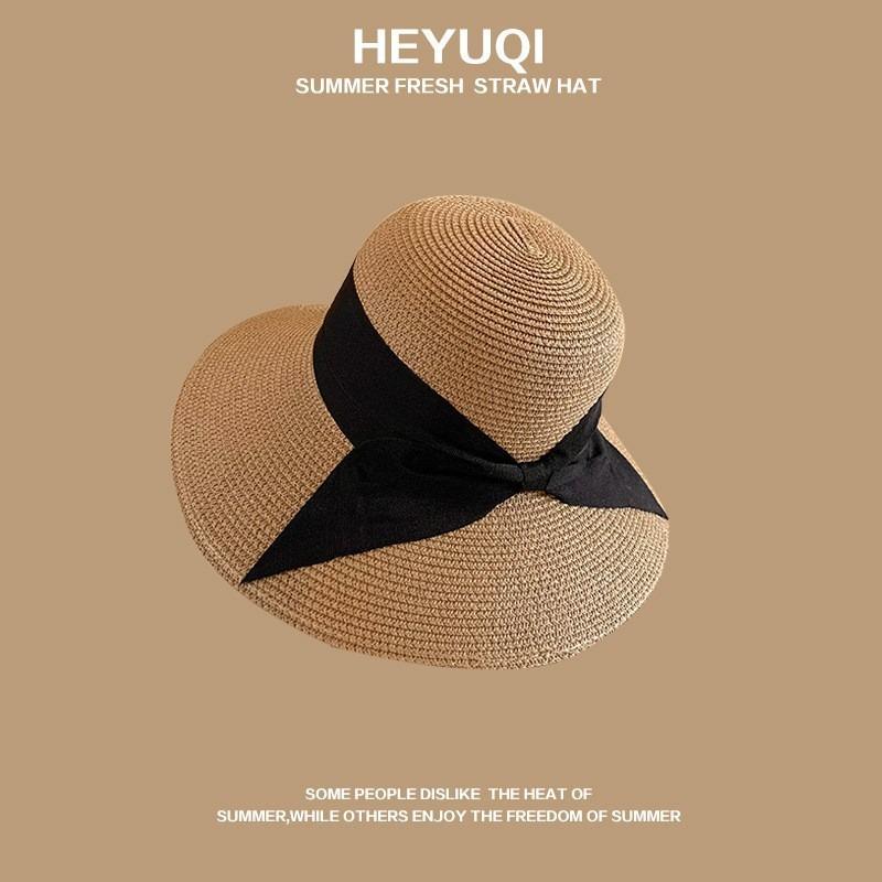 Straw Hat Women's Summer Beach Hat Sun Protection UV Protection Sun Hat Large Brim Straw Visor