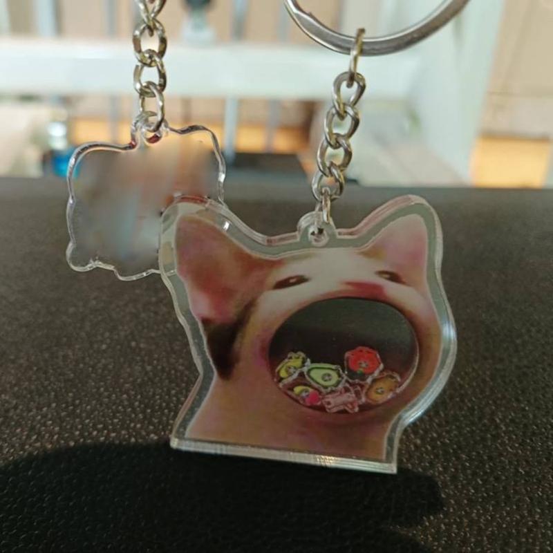 Fashion Greedy Cat Shaker Keyring Bag Charm Acrylic Pendant Keychains Car Keys Holder Handbag Decorations for Boys Girls