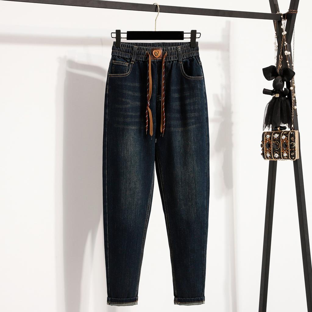 DIMANAF 2025 Plus Size Autumn Women Jeans Pants Denim Harlen pants Elastic Basic Blue High Waist Oversize Fashion Pants 5XL