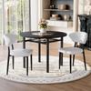 Modern Minimalist Round Table Set (with 2 White Armchairs of PU Material, Curved Comfort Backrest), 100 Cm Diameter, Black Wood Look, for Living Room