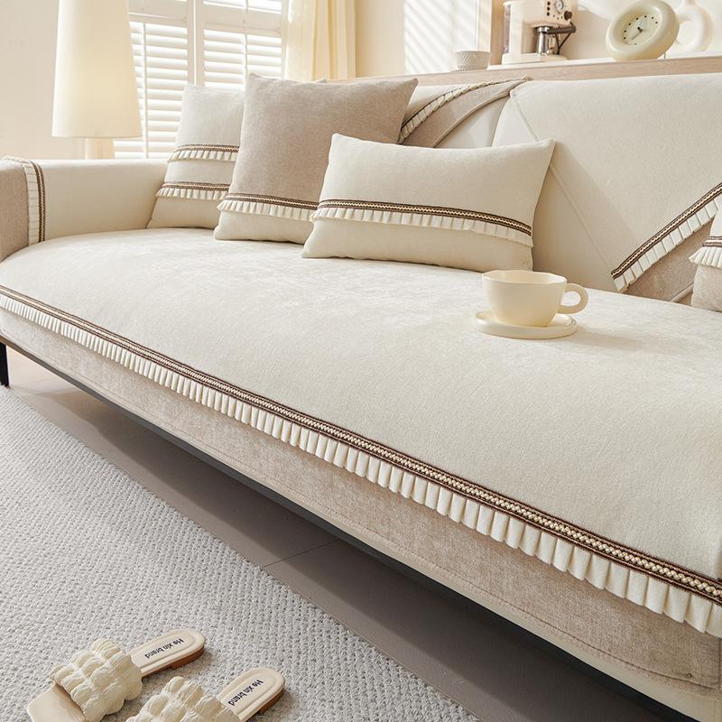 Chenille Sofa Cushion Non-Slip Four Seasons Universal Ribbon Stitching Sofa Cover Backrest Towel