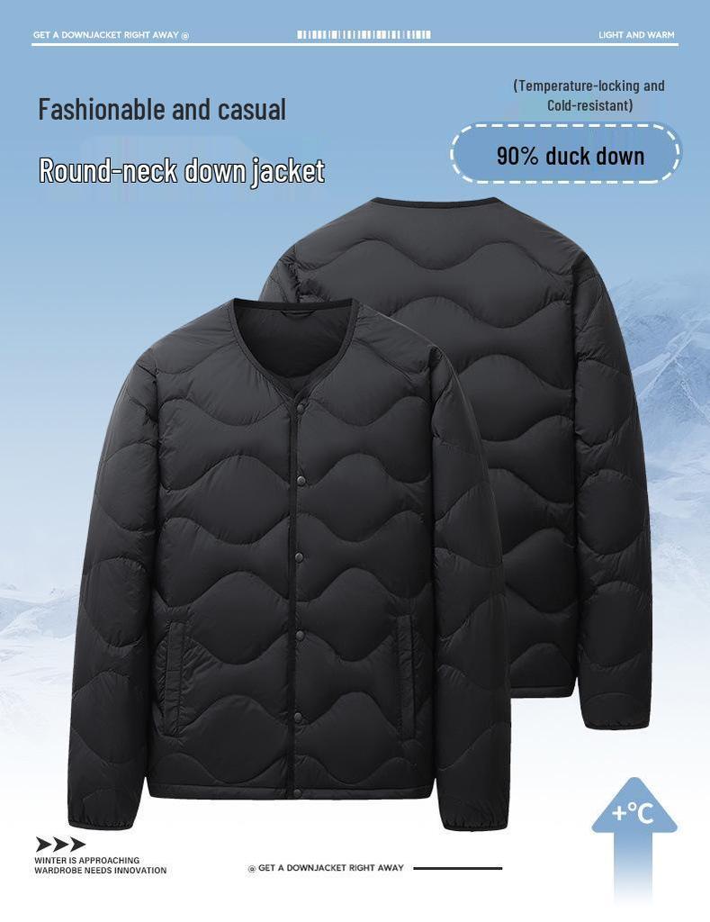 Men's Lightweight Down Jacket - Dad's New 2025 Autumn/Winter Round-Neck Inner Wear