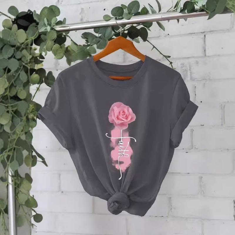 Dámská bavlněná trička s krátkým rukávem, kulatým výstřihem a potiskem