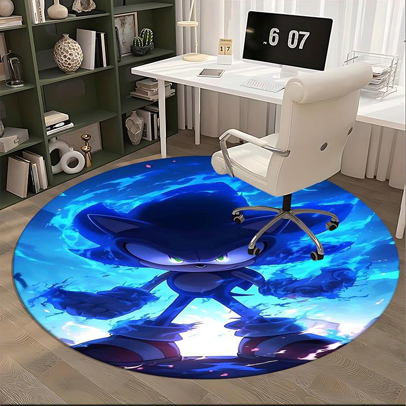 1 Stück Sonic the Hedgehog Blaue Flamme Runder Teppich - Anime Design Bürostuhlmatte, Rutschfester Teppich für Heimdekoration