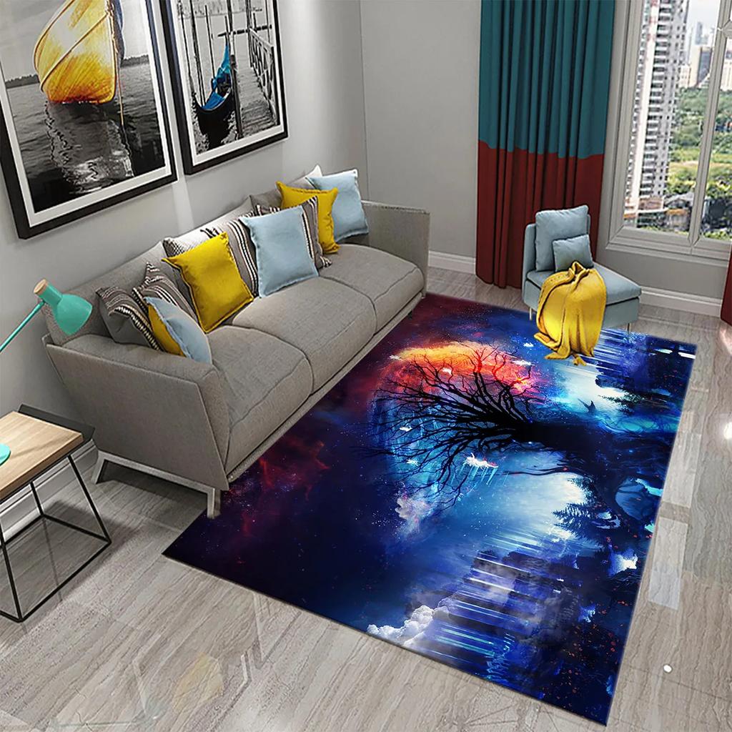 Colorful Magic Forest Flower Carpet Psychedelic and Dream Forest with Animal Living Room Bedroom Bathroom Entrance Non-Slip Rugs