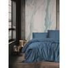Parure de lit - 1 housse de couette 220 x 240 cm + 2 taies d'oreiller 60 x 60 cm - Satiné 100% coton - Bleu