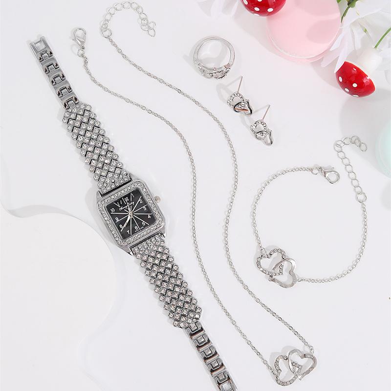 5pcs Set Watches Women Watches Simple Casual Women's Analog WristWatch Bracelet Necklace Earring Gift Montre Femme