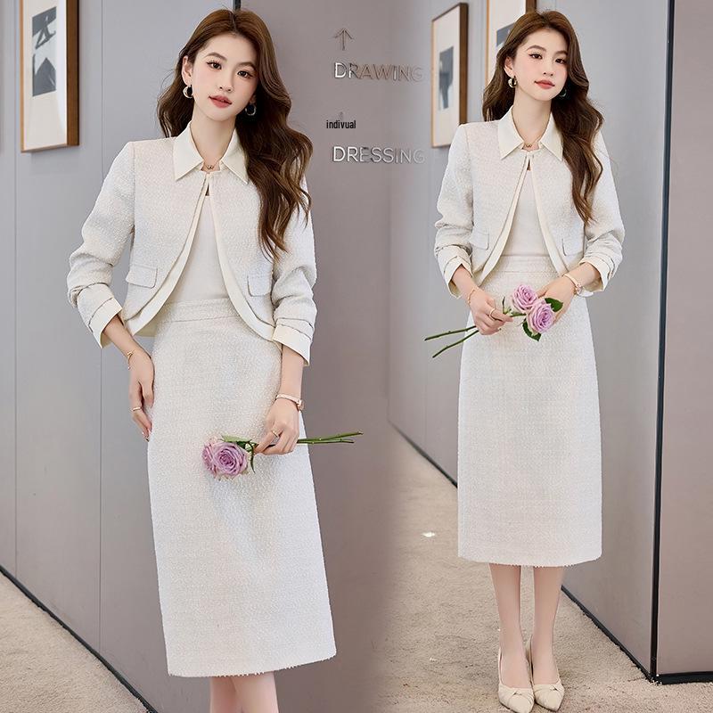 Spring 2025: Chic OL Style Two-Piece Set - Short Jacket & Midi Skirt