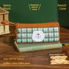Vintage Plaid Animal Pattern Pencil Case With Large Capacity For Students And Office Use