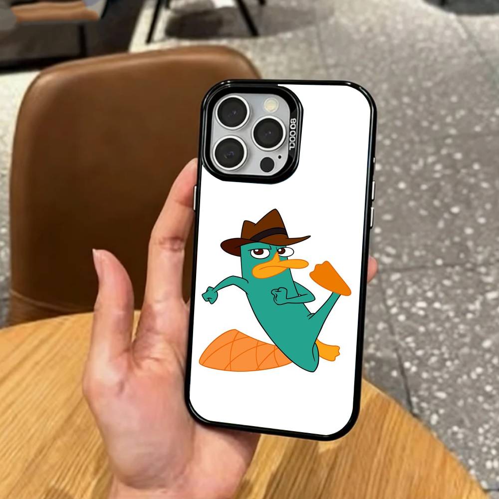cute Cartoon P-Perry The P-Platypus   Phone Case For iPhone17,16,15,14,13,12,11 Plus,Pro Max Colored Silver Plated Inside Cover
