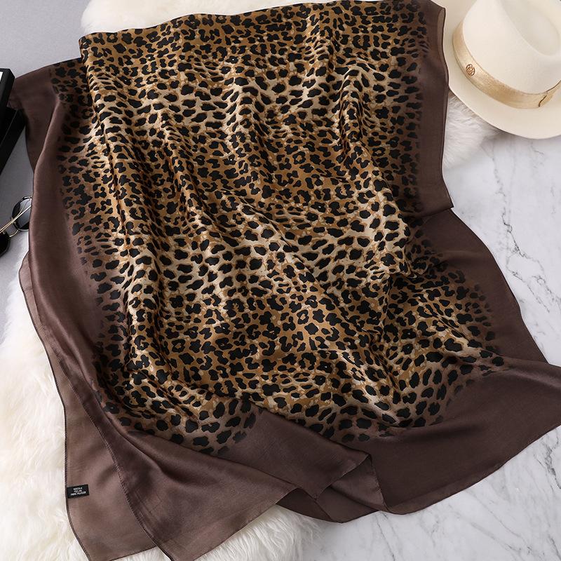 Luxury Women Ombre Leopard Dot Natural Silk Scarf Lady Fashion Print Shawls and Wraps Pashmina Foulards Bandana Hijab Snood