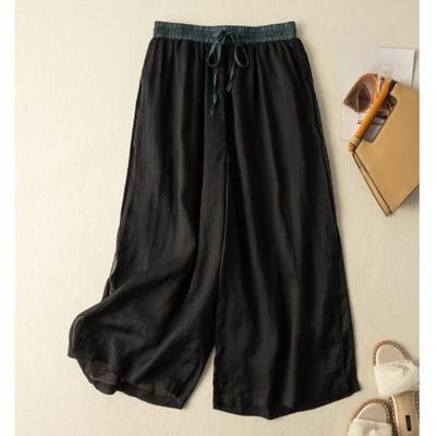 Large Size Women's Clothing Contrasting Color Elastic Waist Lace-up Versatile Straight Casual Nine-point Pants