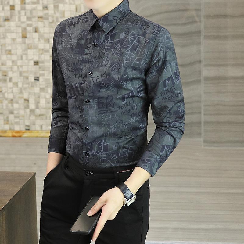 Men S Long Sleeve Floral Print Slim Fit Casual Shirt