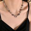 Gray Pearl Patchwork Clavicle Necklace with Round Buckle