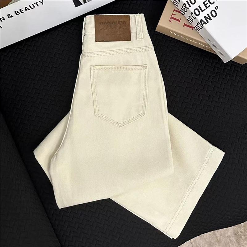 Rice Apricot High-Waisted Wide-Leg Jeans for Women - Spring/Summer Straight-Leg Pants