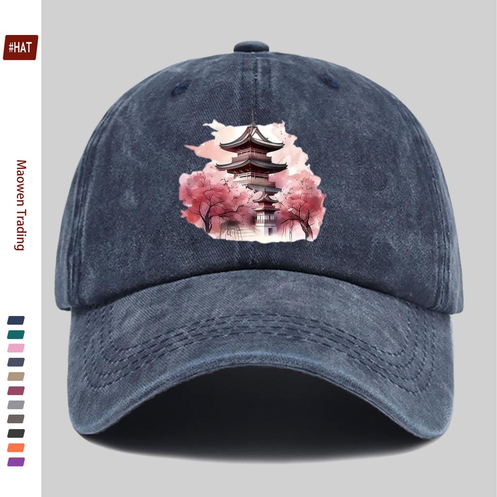 pc Floral Pattern And Cherry Blossom Pagoda Printed Baseball Cap Unisex Design Sun Hat MultiColor Available Papa Cap Comfort