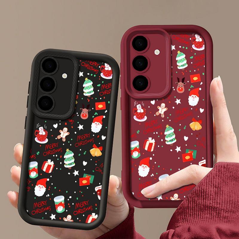 Cartoon Christmas Snowman Printed Back Cover For Samsung Galaxy S25 Edge S24 FE S23 S22 Ultra Plus A17 A56 A36 A16 A15 A55 A54 A53 5G Soft Phone Cover