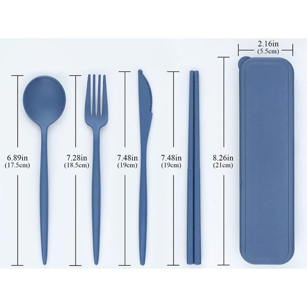 4Pcs Wheat Straw Dinnerware Set Portable Tableware Knife Fork Spoon Eco-Friendly Travel Cutlery Set Utensil Box Chopsticks Set