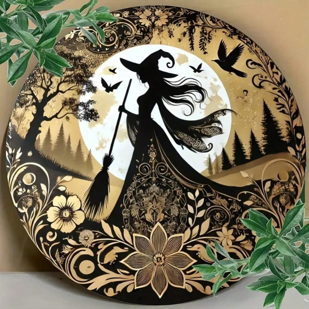 Gothic Witch Floral Metal Tin Sign Halloween Kitchen Wall Decor