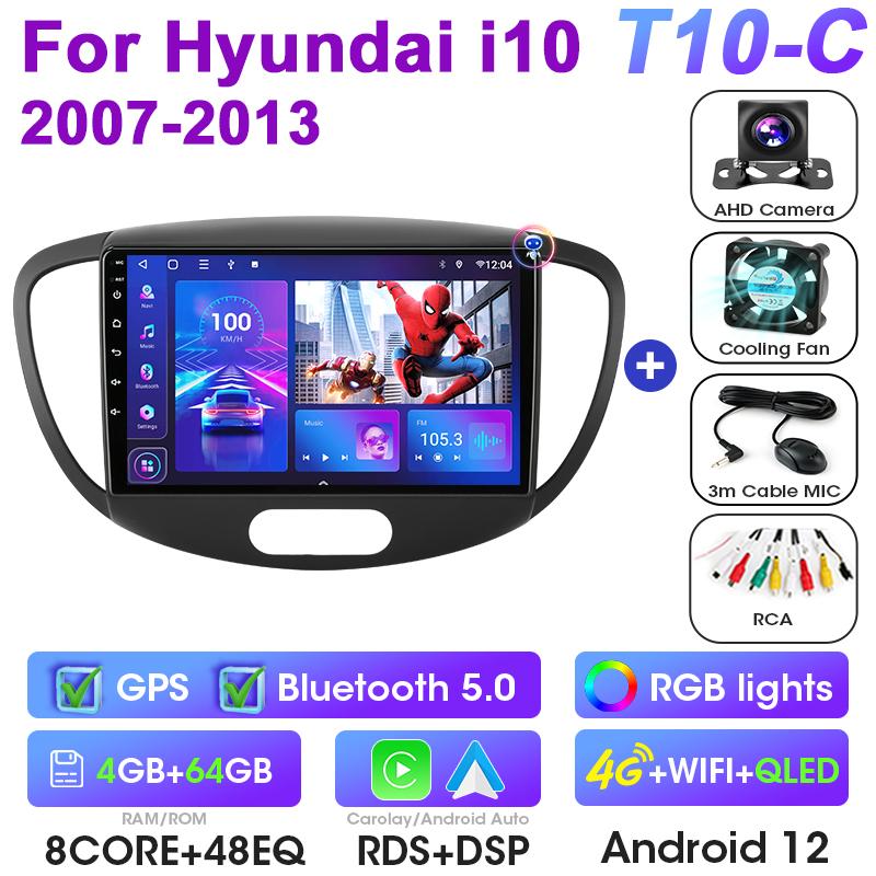 2 Din Android 12 Car Radio For Hyundai I10 2007 - 2013 Multimedia Video Player GPS 4G Carplay Auto Stereo DVD QLED IPS Head Unit