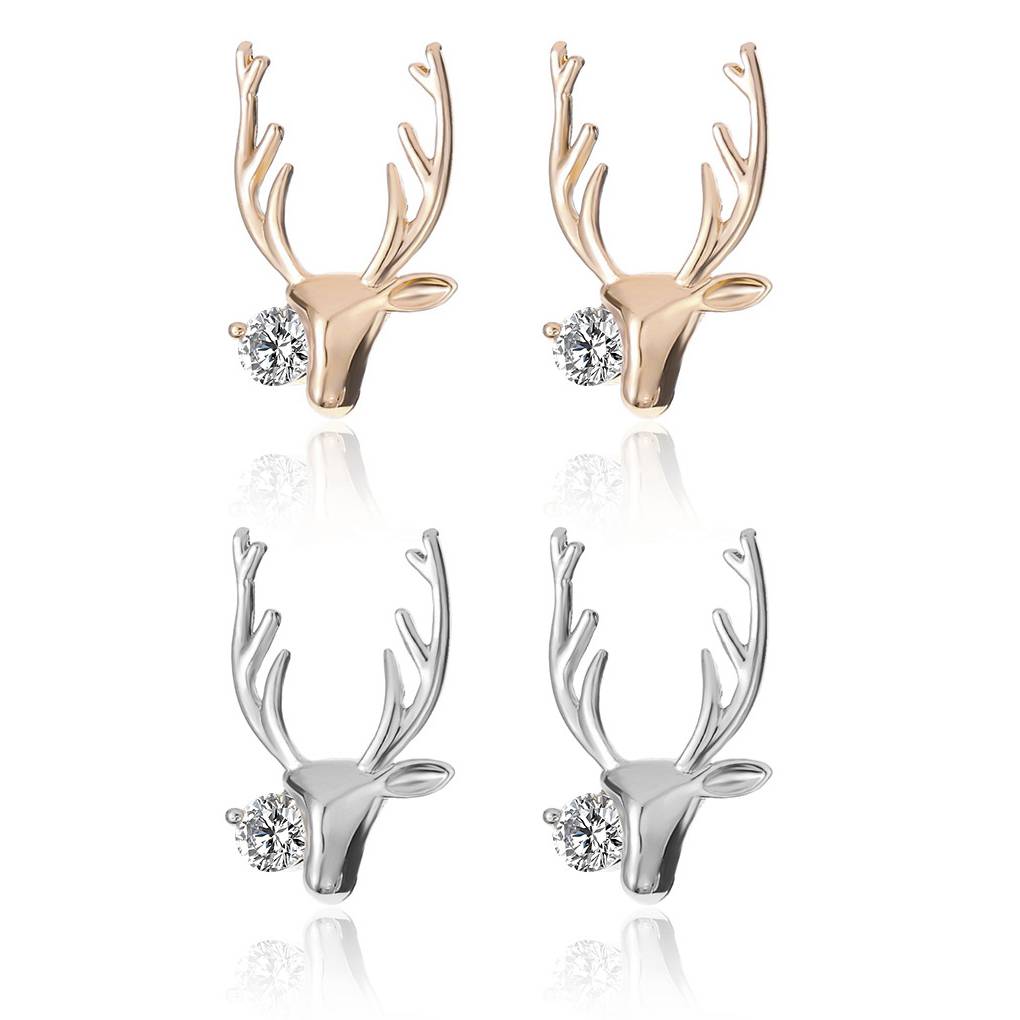 1 Pair Fashion Rhinestones Antlers Earring Women Christmas Ear Studs Girl Bohemian Crystal Ear Rings