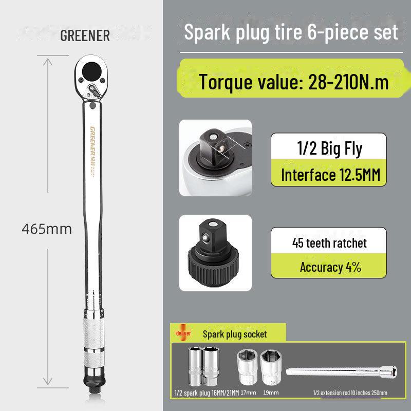 Green Forest High-Precision Adjustable Torque Wrench for Auto Repair and Spark Plug Installation