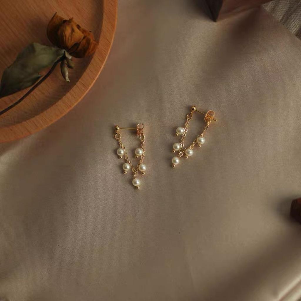 Natural Freshwater Pearl Gentle Earrings Women's Sweet Wheat Ears Fringed Thin Stud Earrings Women's Elegant Temperament Women's Earrings