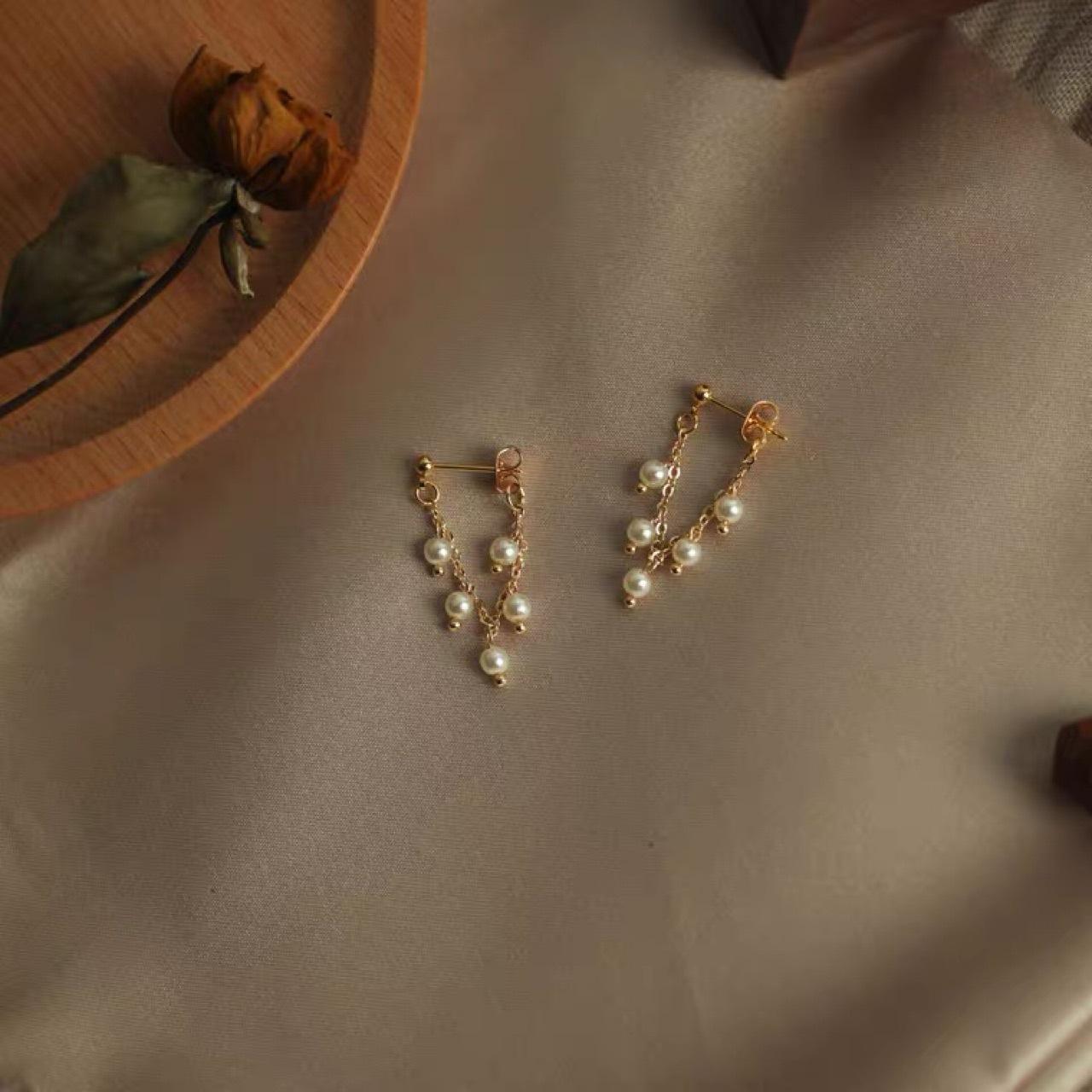 Natural freshwater pearl gentle earrings women s sweet wheat ears fringed thin stud earrings women s elegant temperament women s earrings