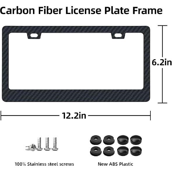 EWBN Carbon Fiber License Plate Frame,1 Pack Black License Plate Frames With Screws & Caps,Classic Carbon Fiber Design Car Black License Plate