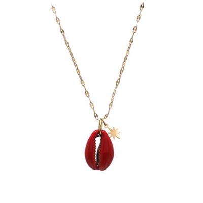 [Q8605] - Golden Red 'Cowrie' Steel Designer Necklace - 20x13 Mm
