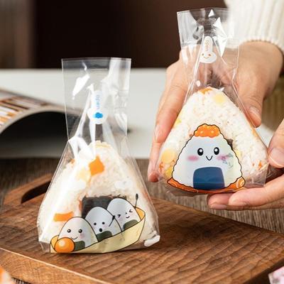 Transparent Rice Ball Packing Bag Cartoon Pattern Food Grade Rice Ball Wrapper Disposable Triangle Bag Food Packaging