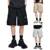 Men Cargo Shorts Low-rise Adjustable Drawstring Casual Shorts Solid Color Loose Fit Multiple Pockets Cycling Leisure Shorts