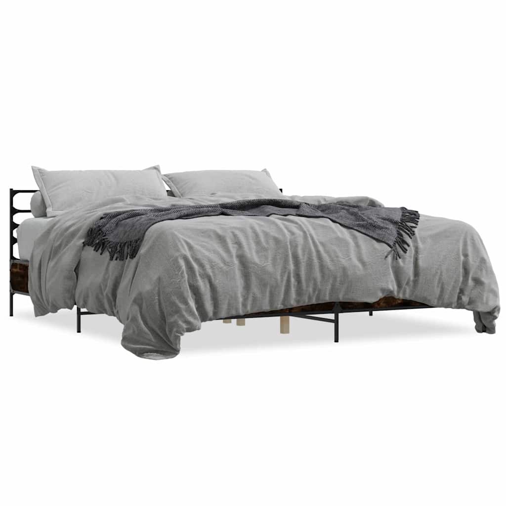 Bed Frame Smoked Oak 200x200 cm Wood Based Material and Metal