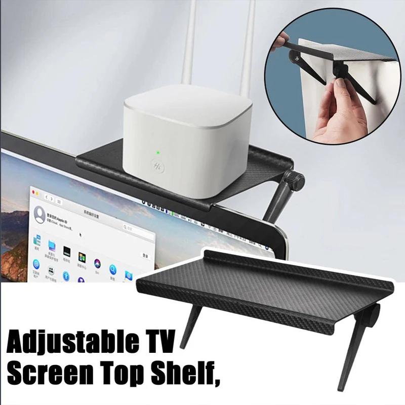 Adjustable TV Screen Top Shelf Computer Monitor Desktop Screen Top Storage Rack TV Box Router Shelf Rack Home Organizers Bracket