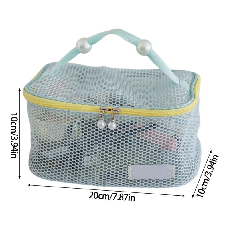 Spacious Nylon Mesh Makeup Bag Cosmetic Organizers Zippers Closures for Travel Bathroom Storage