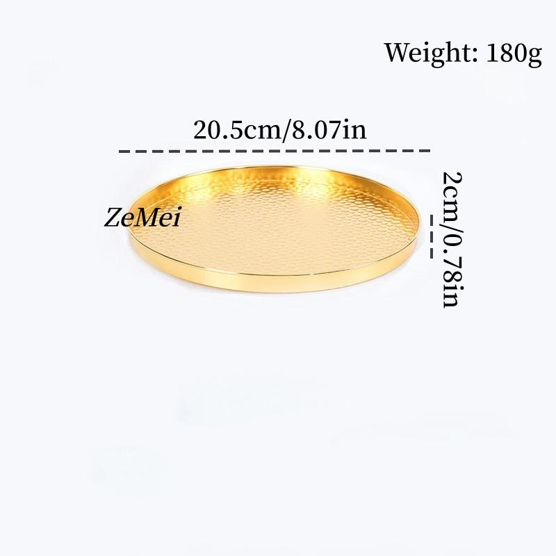 European-Style Round Fruit Plate,Hammer Texture Patterned Metal Cake Tray,Tea Dessert Home Living Room Snack Plate Decoration