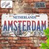 Impressão HD em Alumínio Vintage Holanda Amsterdã Paisagem Urbana de Canal Estilo Placa de Licença Retro Arte de Parede Alta Definição Resistente a Dobras