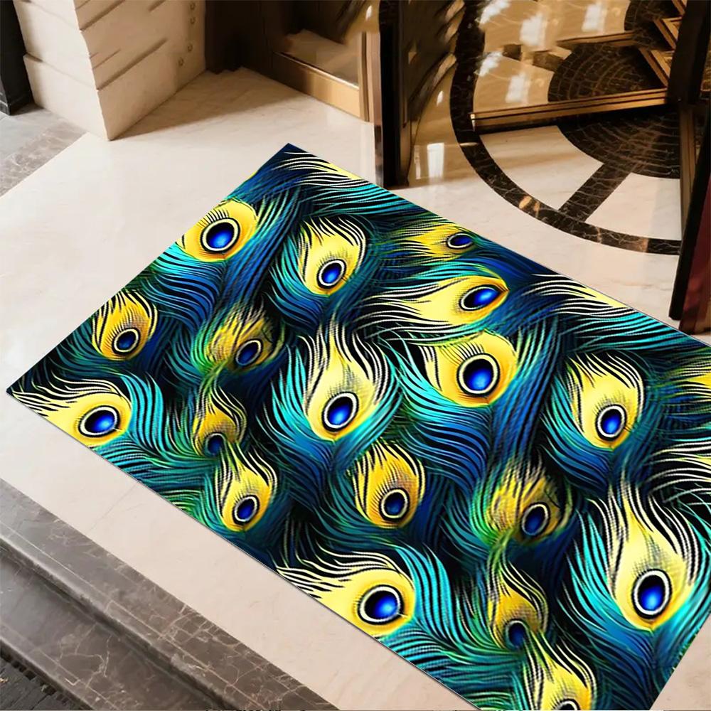 1pc Home Carpet Peacock and Flowers Non-Slip Design for Office Decor Living Room Bedroom Gift