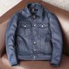 Men Genuine Leather Jacket Short Slim Fit Biker Cowboy Coat Real Hard Top Grain Cowhide