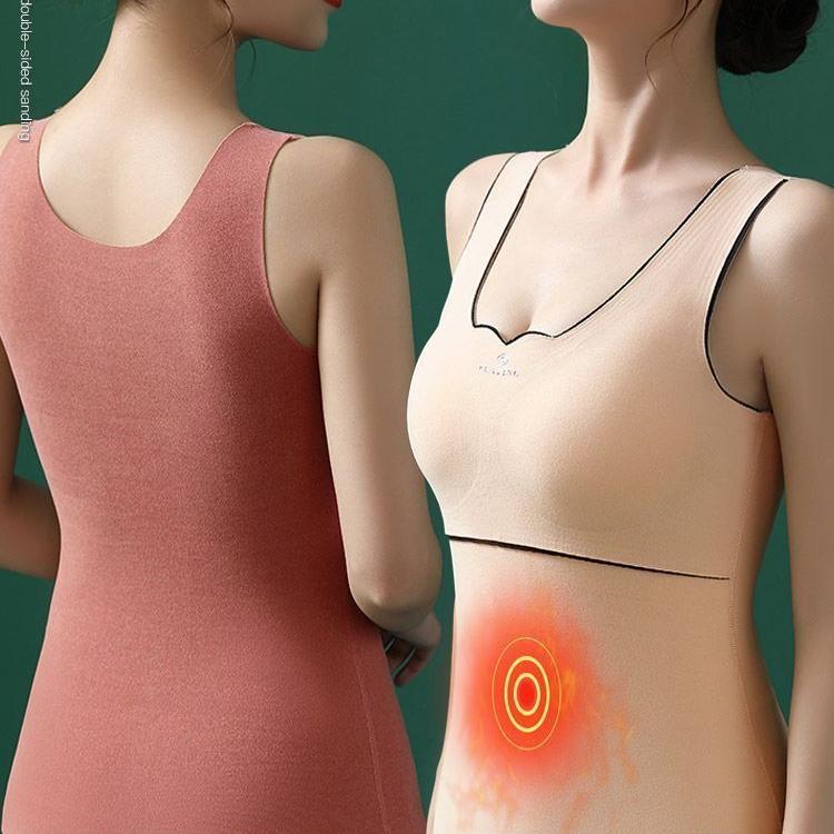 Autumn Winter De Velvet Thermal Vest Women Padded Shaping Thermal Underwear Sleeveless Vest with Chest Pads