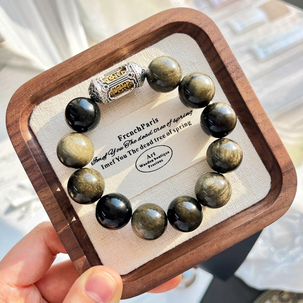 14Mm Large Particle Natural Obsidian Bracelet Bracelet
