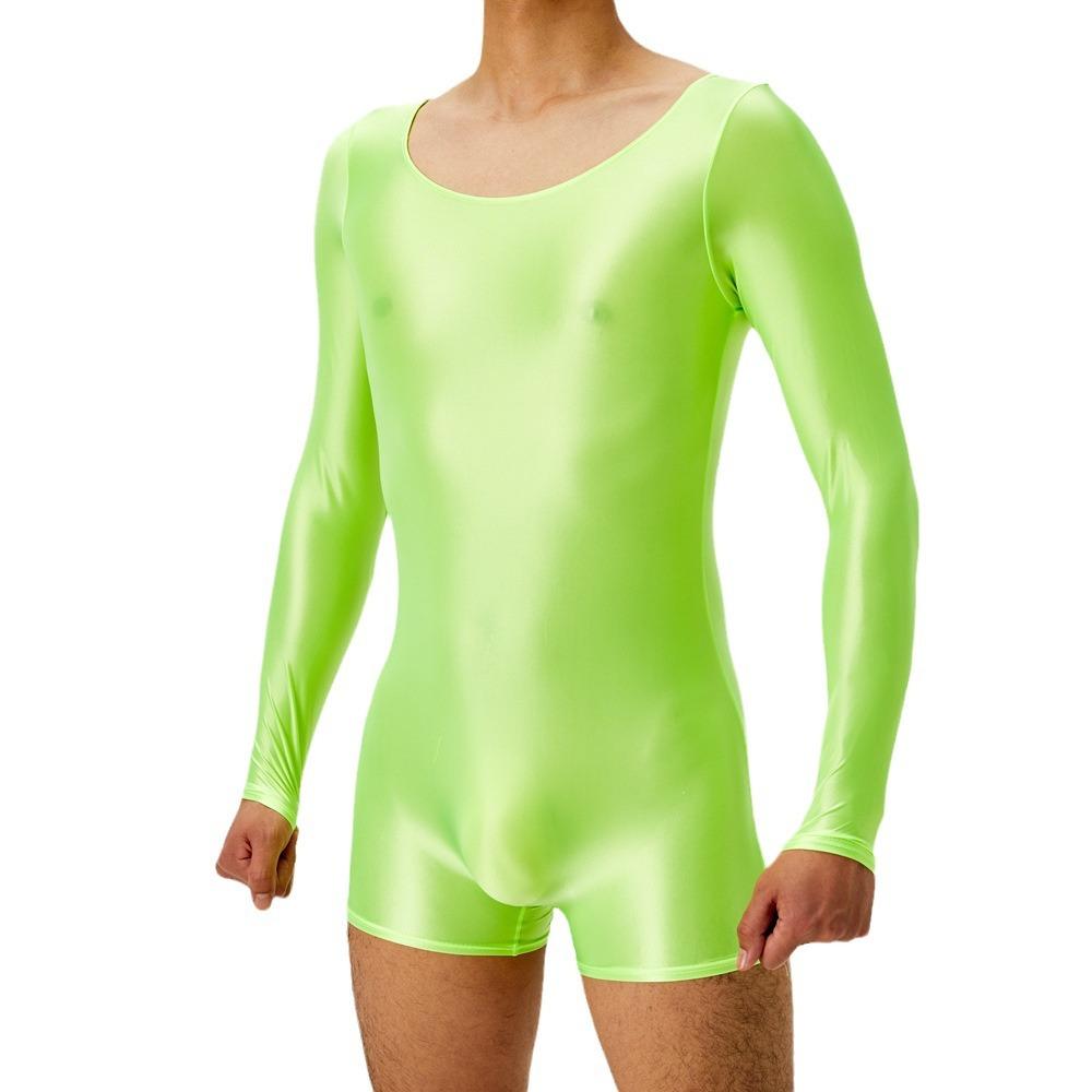 Sexy Men Dual Use Top T-Shirt Backless Bodysuit Stain Smooth Oil Glossy Shiny Sexy Tights Elastic Yoga Shapping Leotard Plus