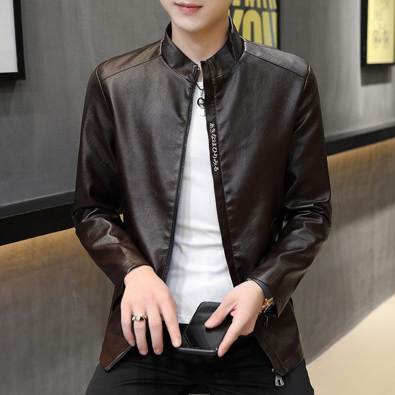 Men's leather jacket, autumn/winter new baseball collar casual jacket, youth slim fit motorcycle PU leather jacket for men